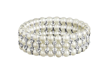 Rhodium Plated CZ Studded Womens Pearl Bracelet